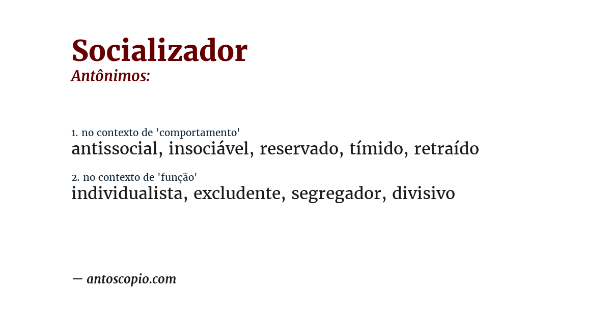 Antônimo de socializador
