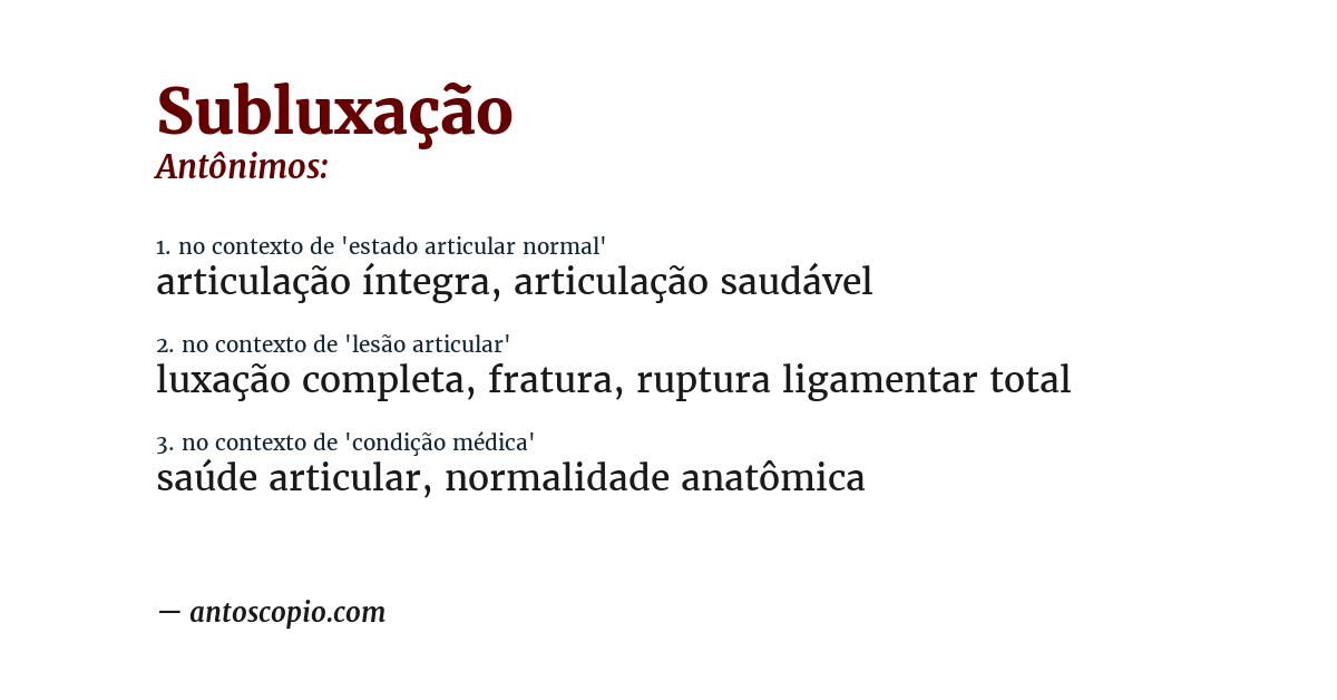 Antônimo de subluxação