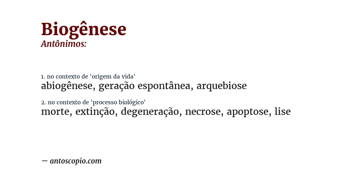 Antônimo de biogênese
