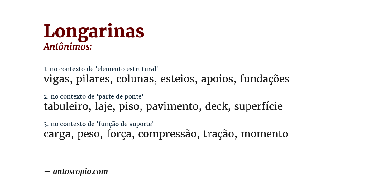 Antônimo de longarinas
