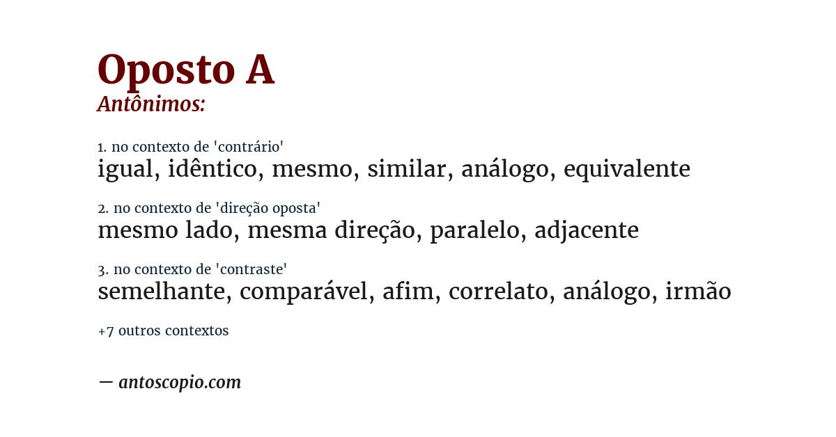 Antônimo de oposto a