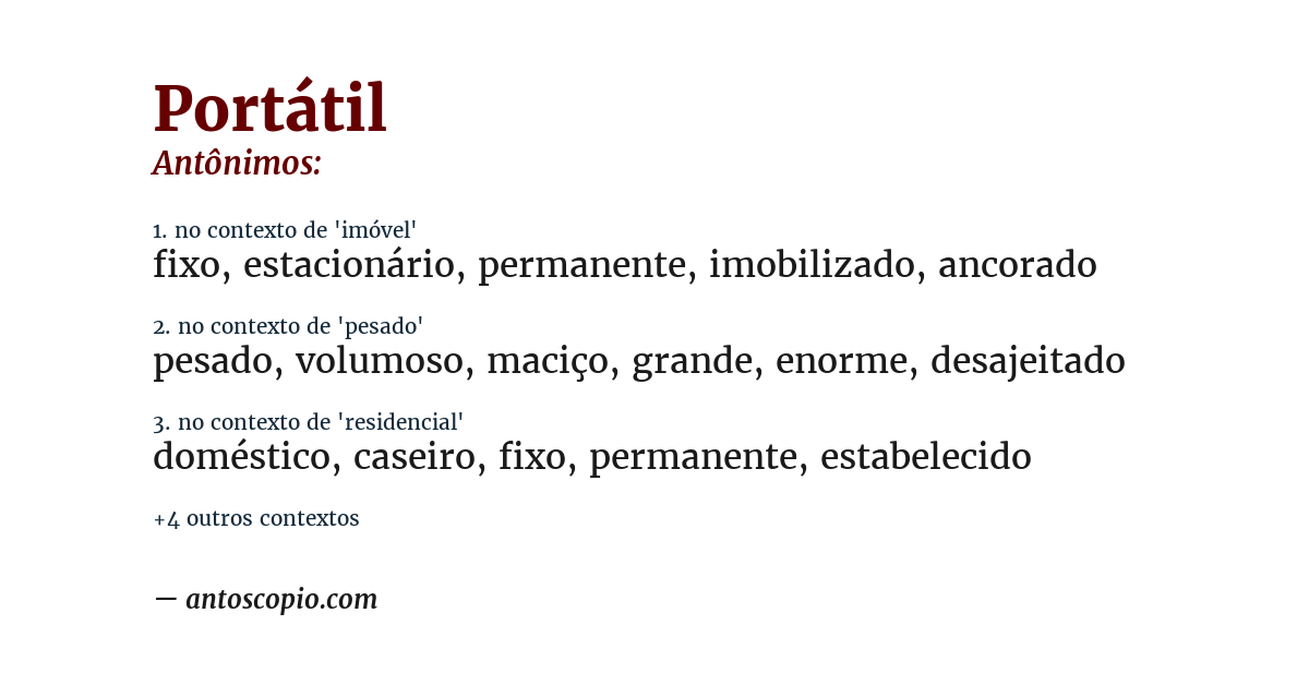 Antônimo de portátil