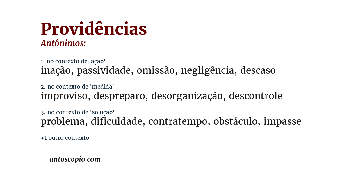 Antônimo de providências