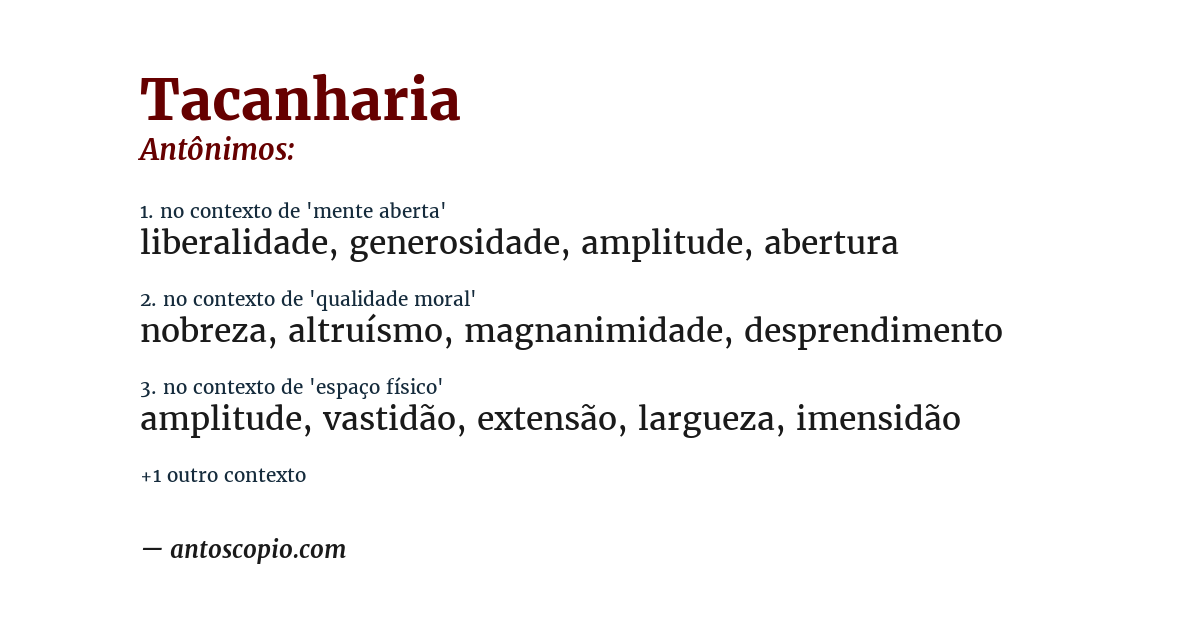 Antônimo de tacanharia