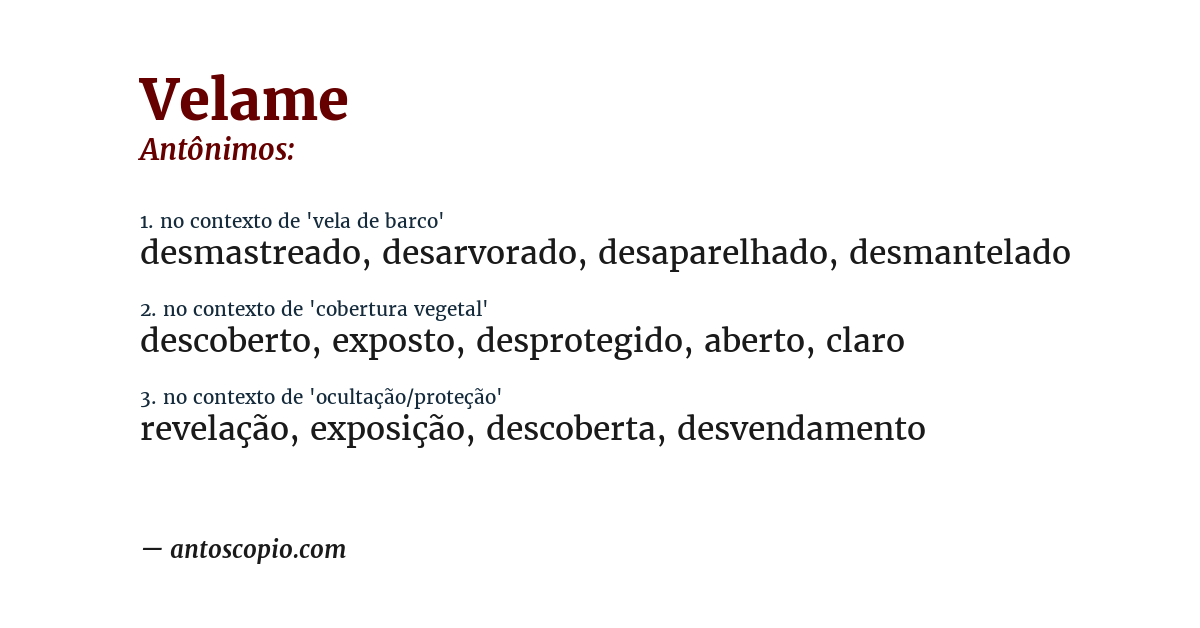 Antônimo de velame