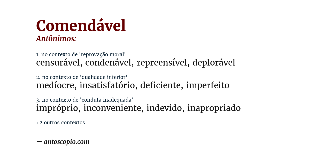 Antônimo de comendável