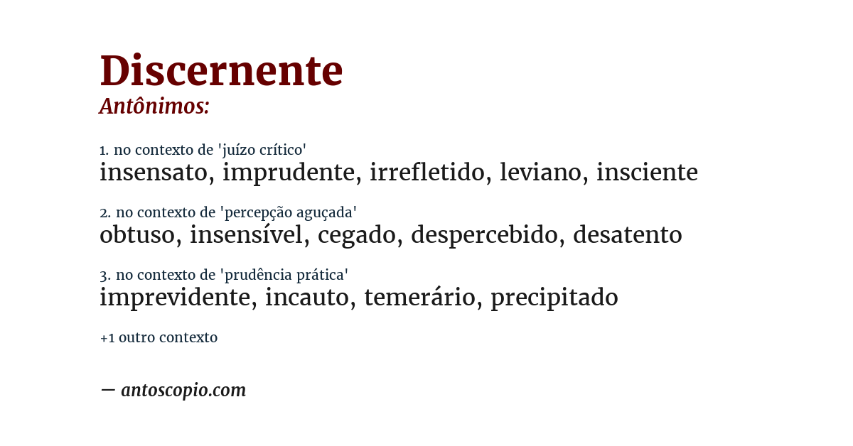 Antônimo de discernente