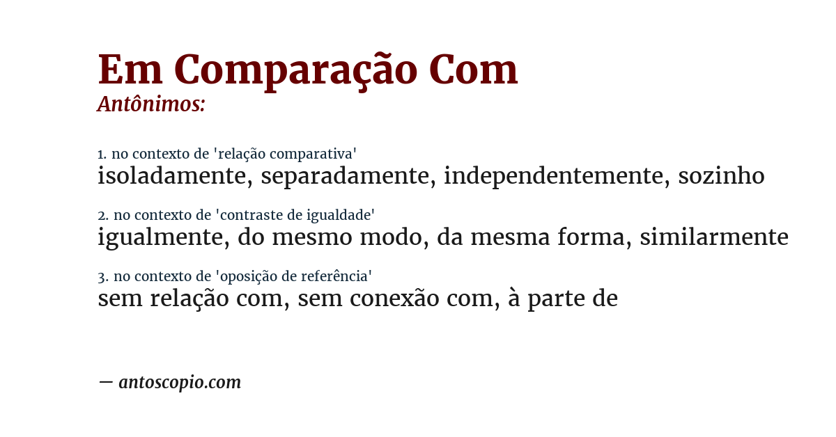 Antônimo de em comparação com