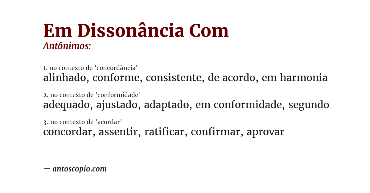 Antônimo de em dissonância com