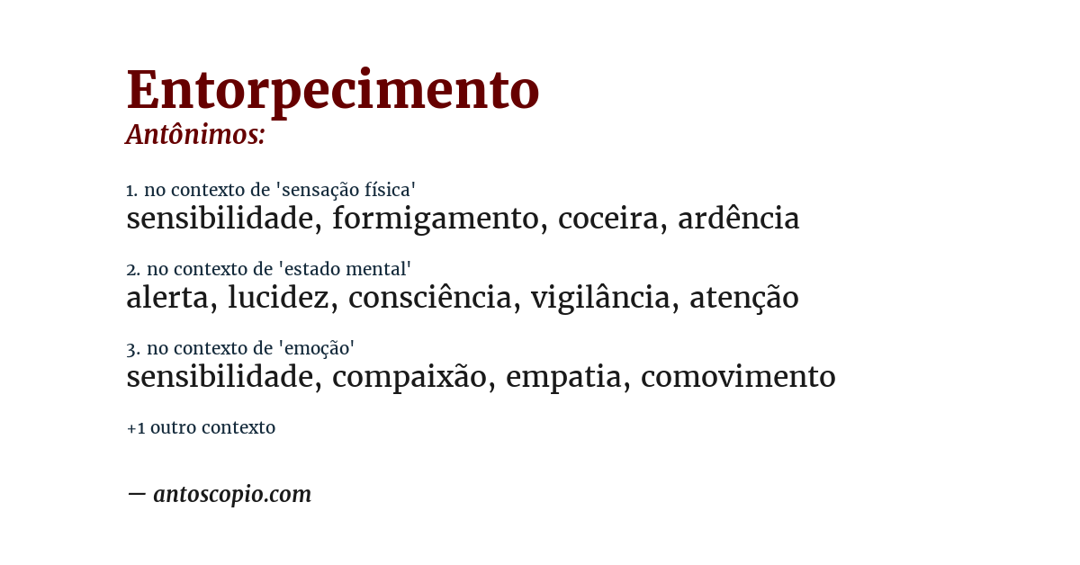 Antônimo de entorpecimento
