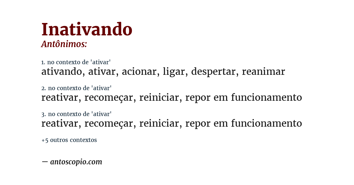 Antônimo de inativando