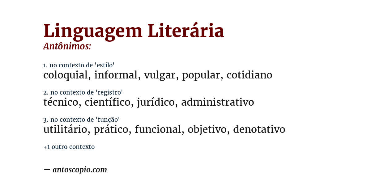Antônimo de linguagem literária