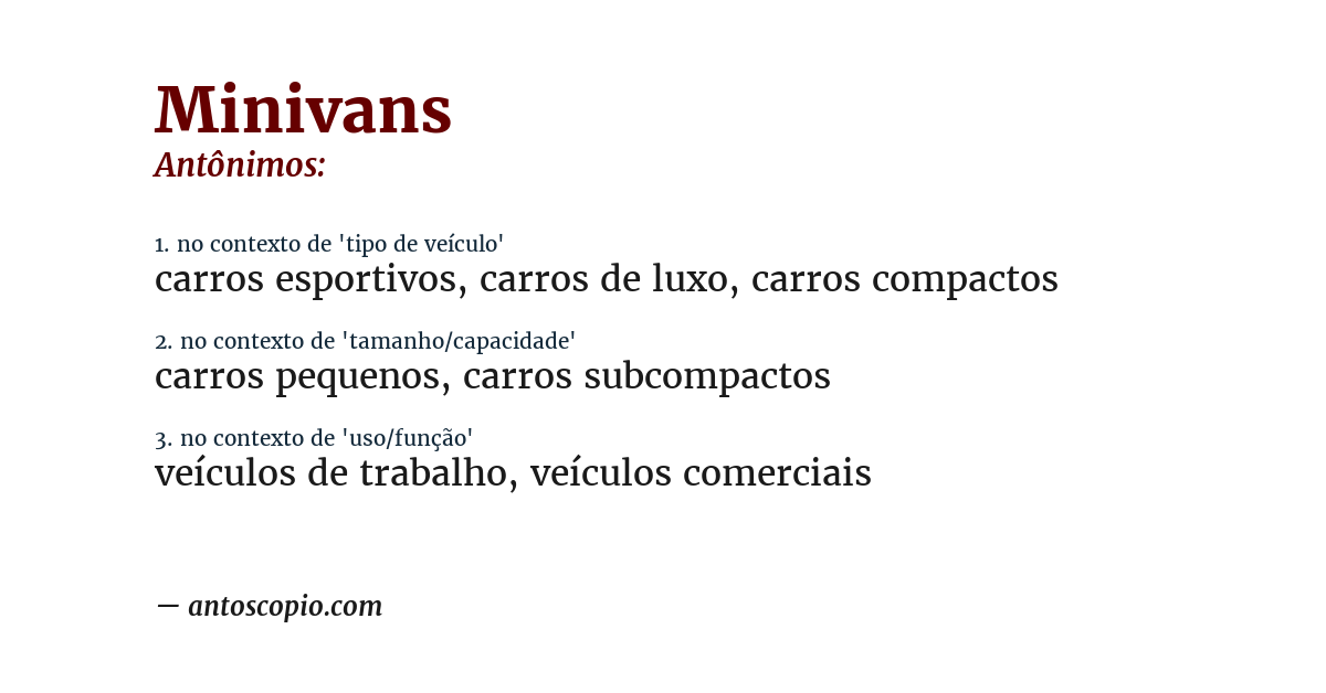 Antônimo de minivans