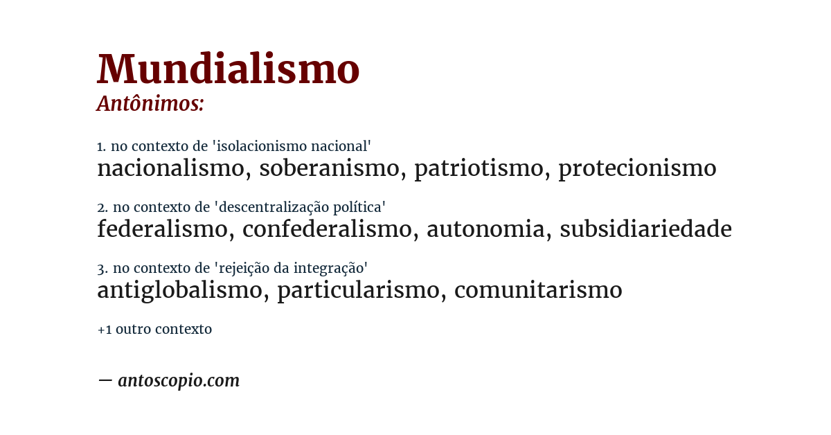 Antônimo de mundialismo