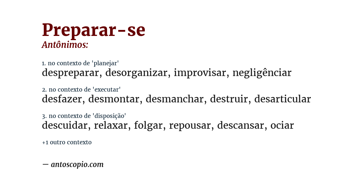 Antônimo de preparar-se