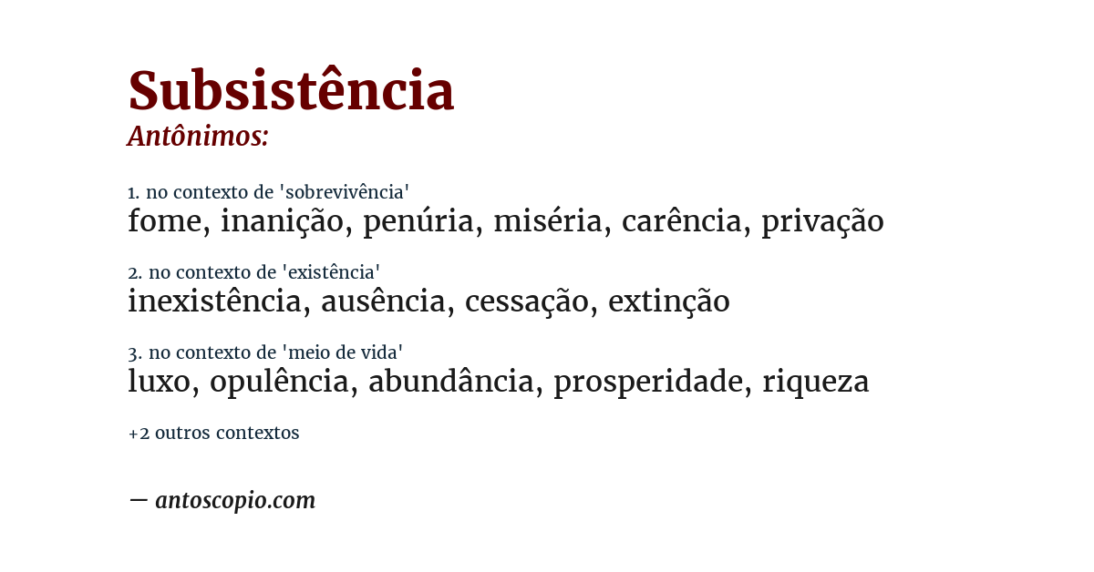 Antônimo de subsistência
