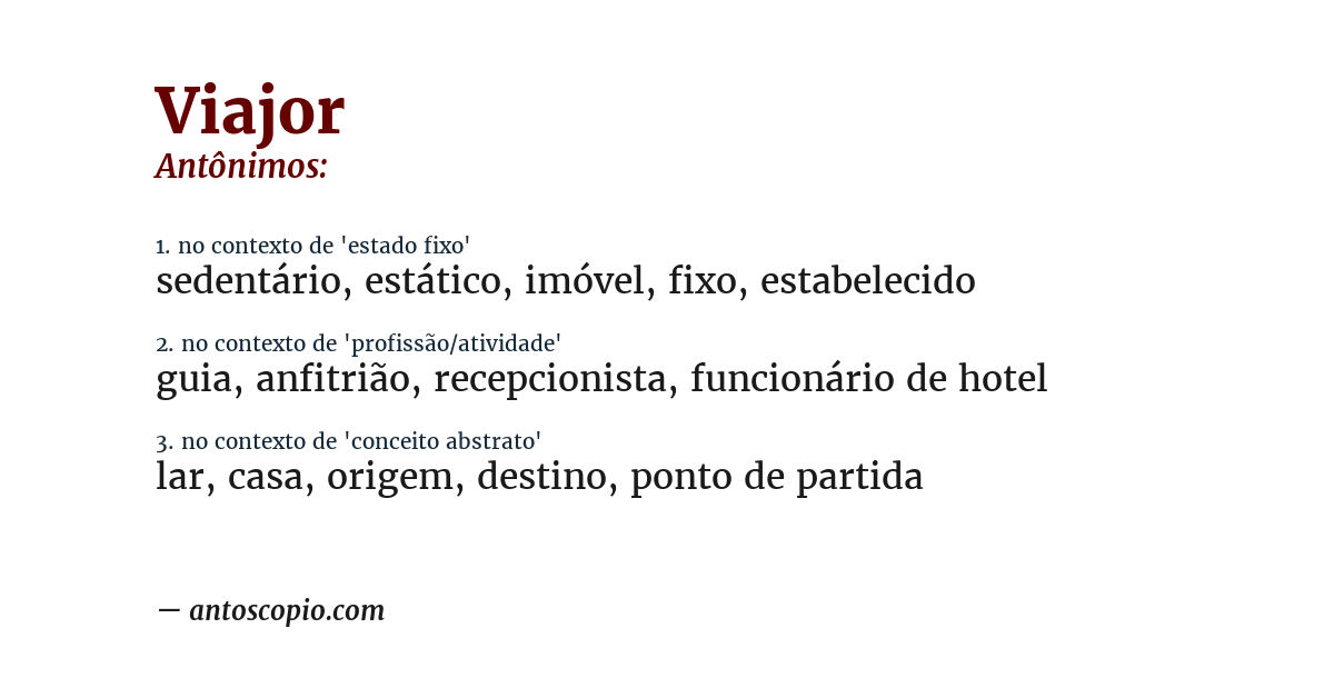 Antônimo de viajor