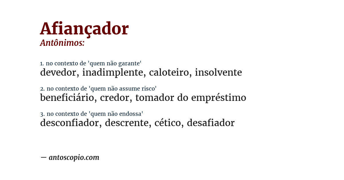 Antônimo de afiançador
