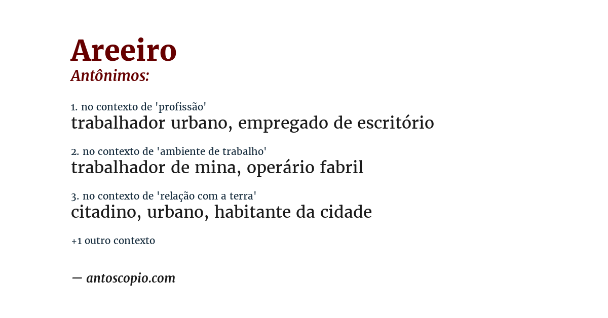 Antônimo de areeiro