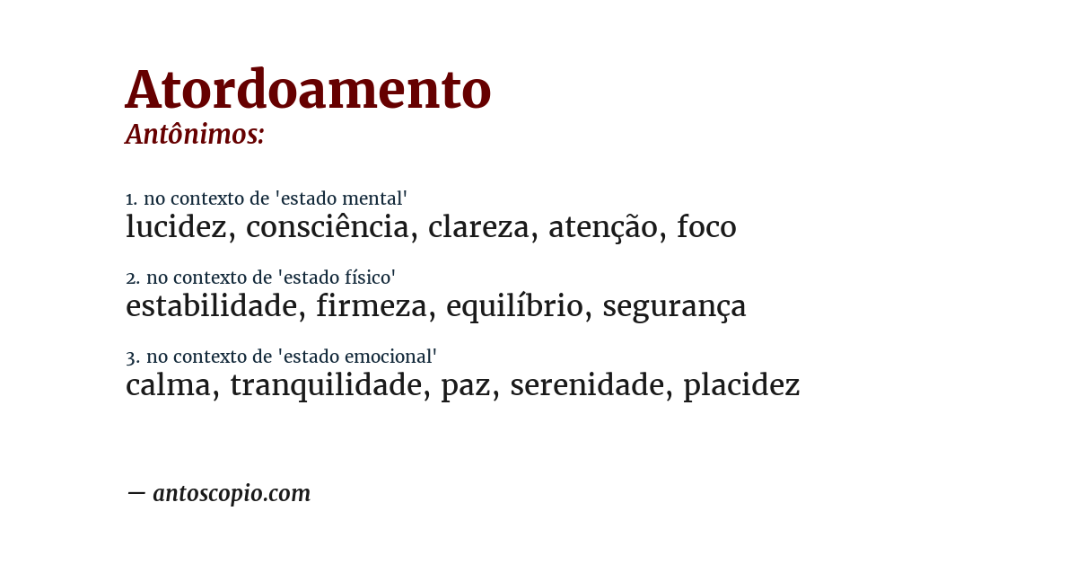 Antônimo de atordoamento