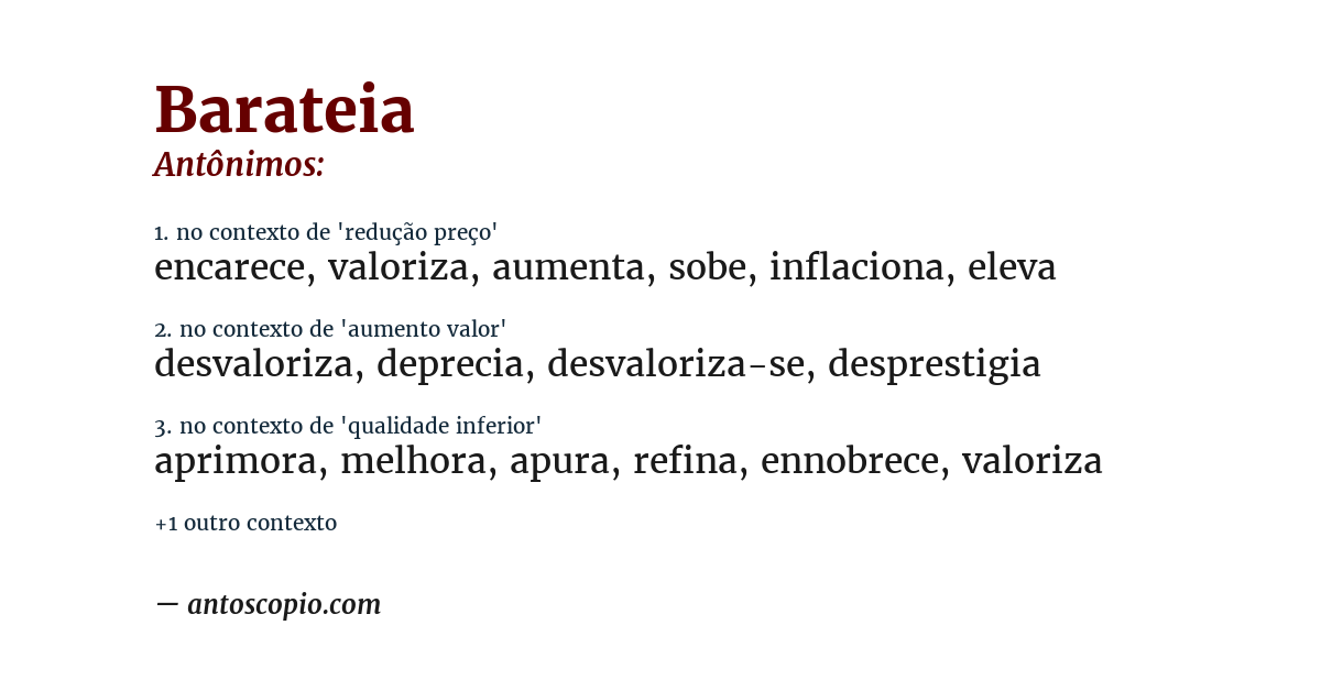 Antônimo de barateia