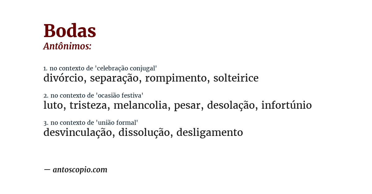 Antônimo de bodas