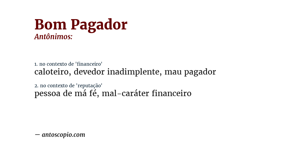 Antônimo de bom pagador