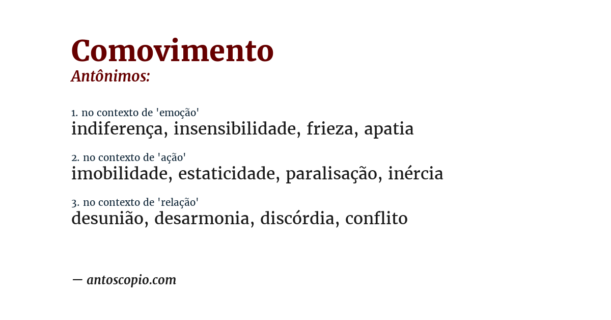 Antônimo de comovimento