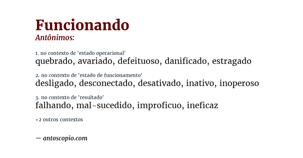 Antônimo de funcionando