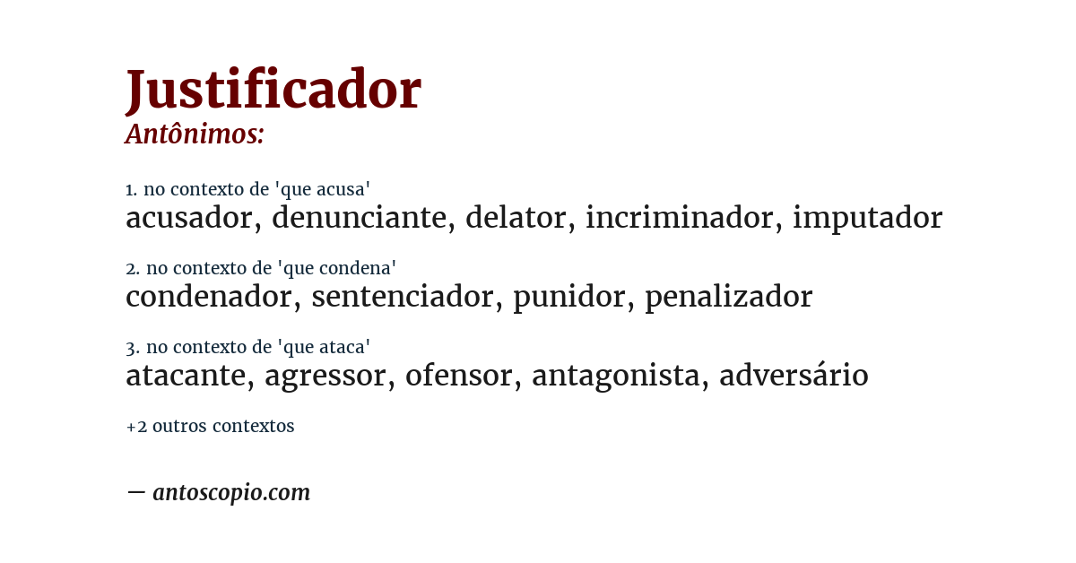 Antônimo de justificador