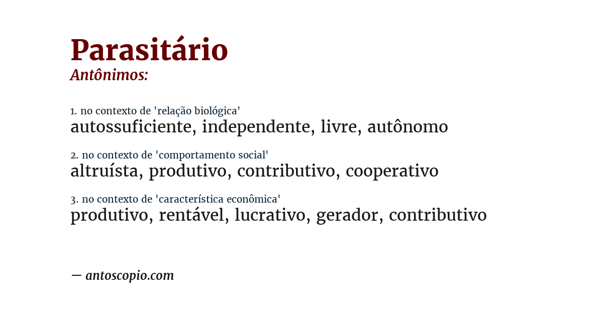 Antônimo de parasitário
