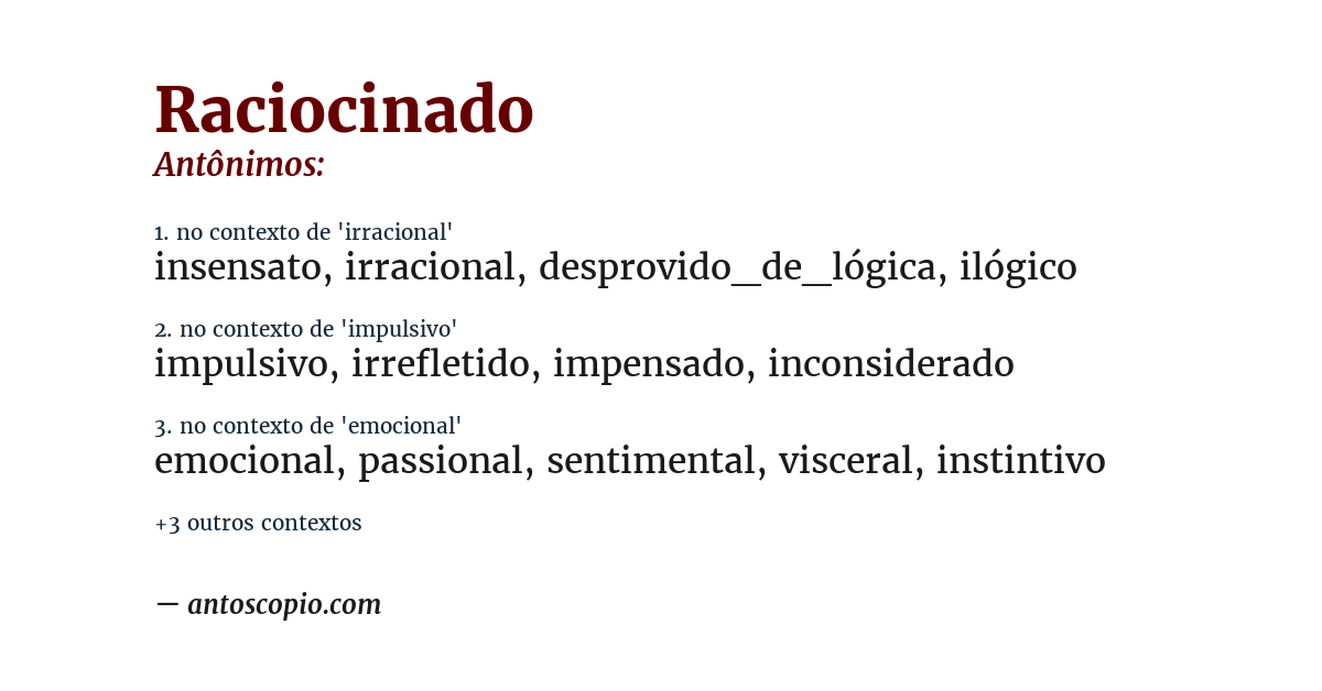 Antônimo de raciocinado