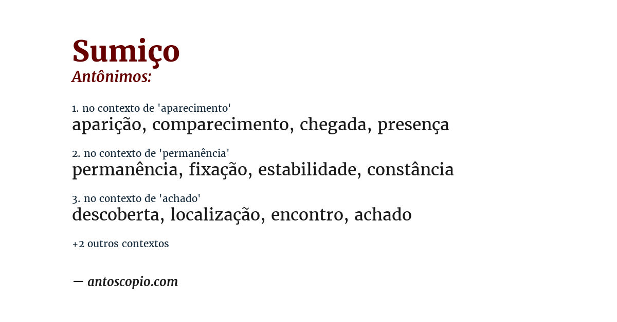 Antônimo de sumiço