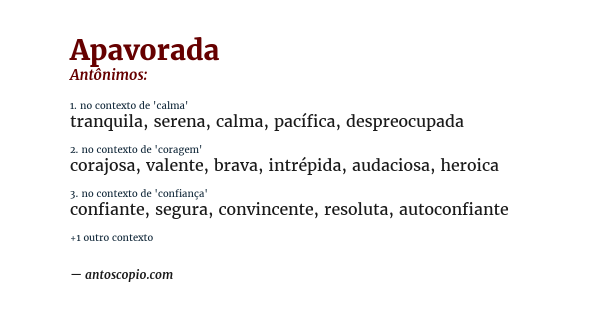 Antônimo de apavorada