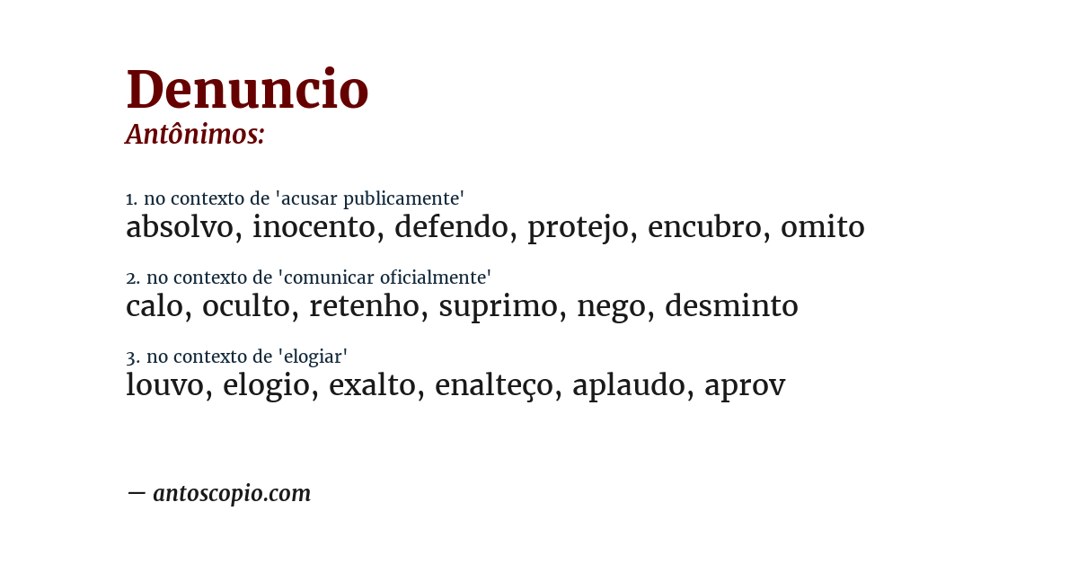 Antônimo de denuncio