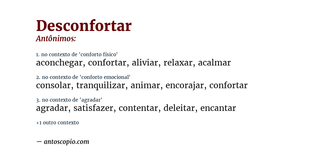 Antônimo de desconfortar