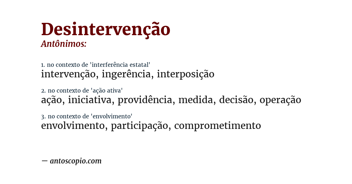 Antônimo de desintervenção