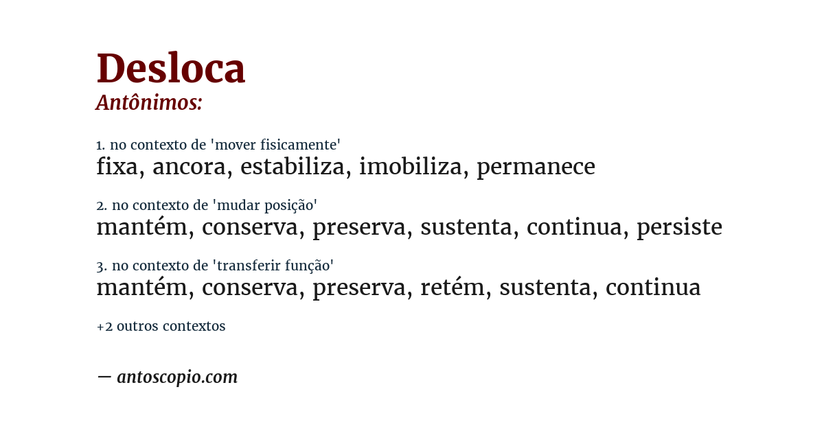 Antônimo de desloca