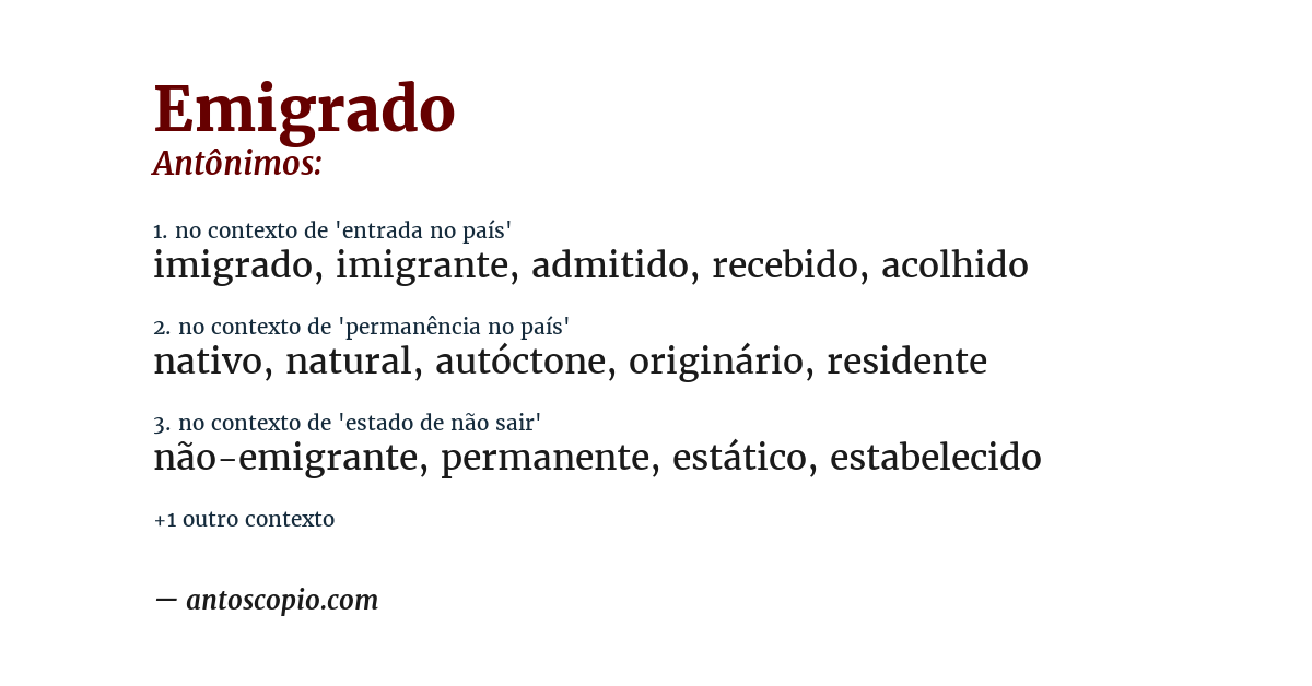 Antônimo de emigrado