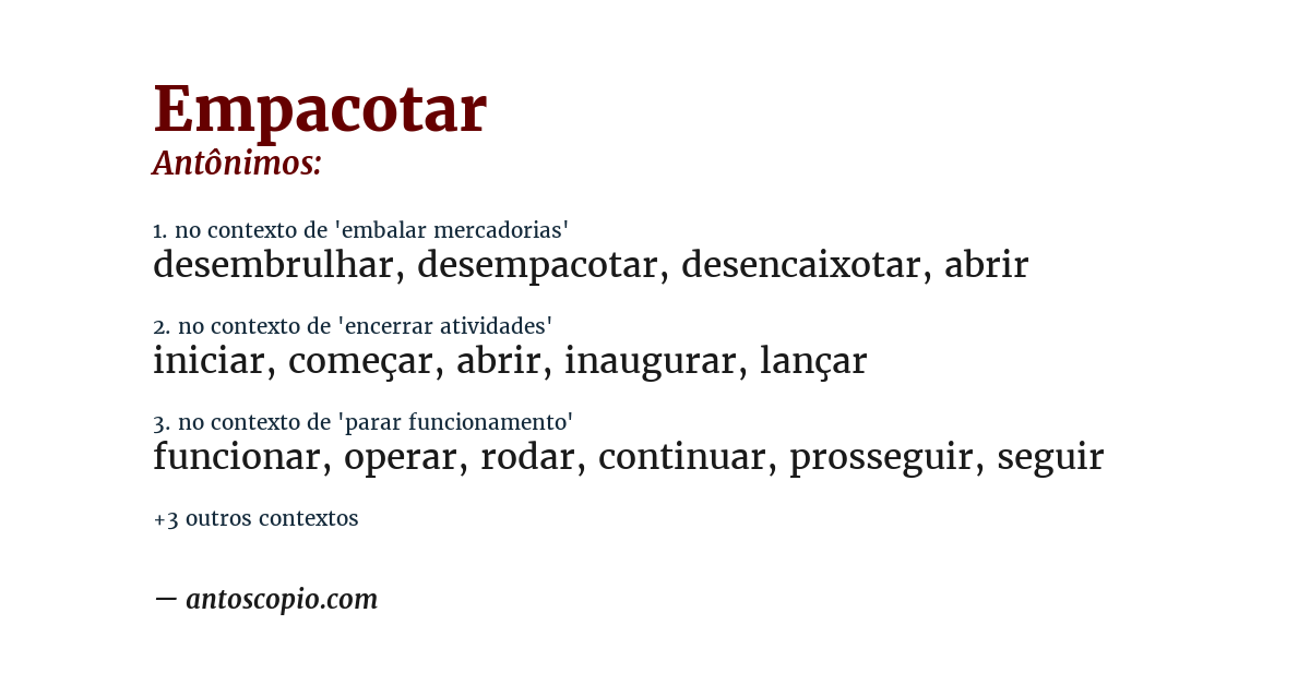 Antônimo de empacotar