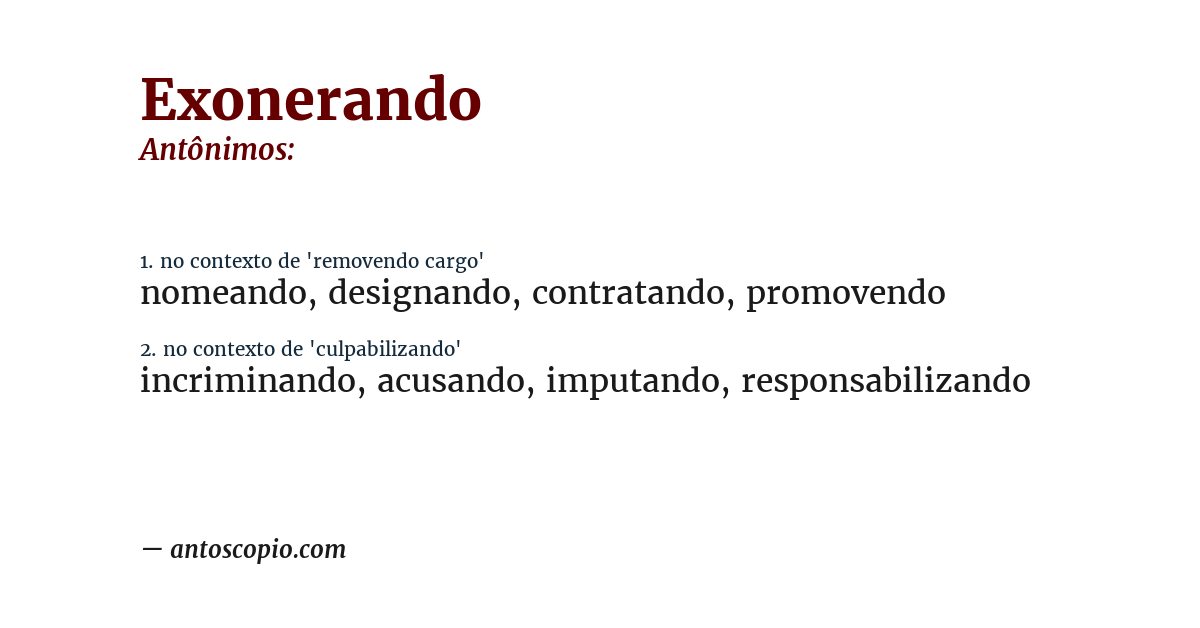 Antônimo de exonerando