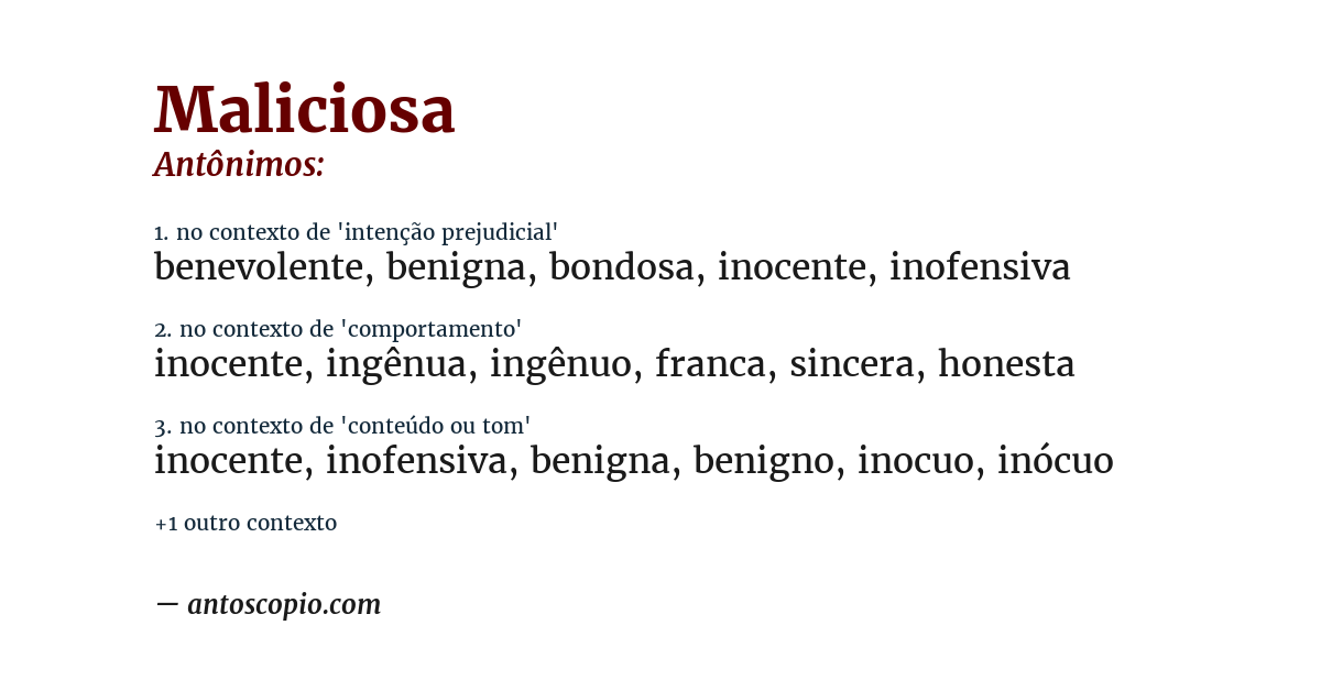 Antônimo de maliciosa
