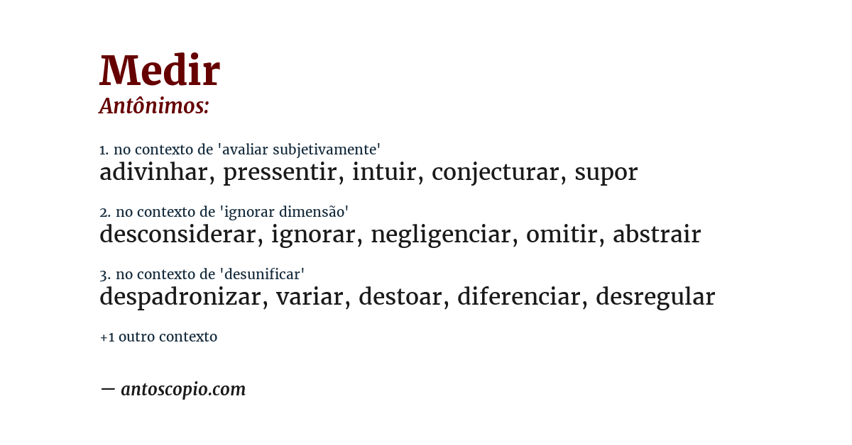 Antônimo de medir
