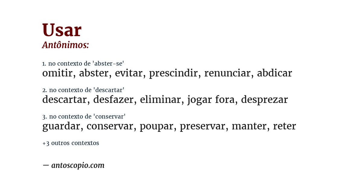 Antônimo de usar