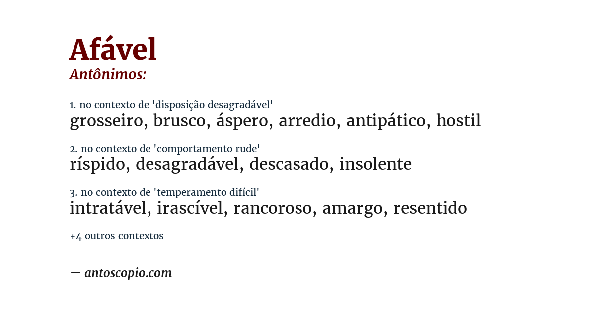 Antônimo de afável