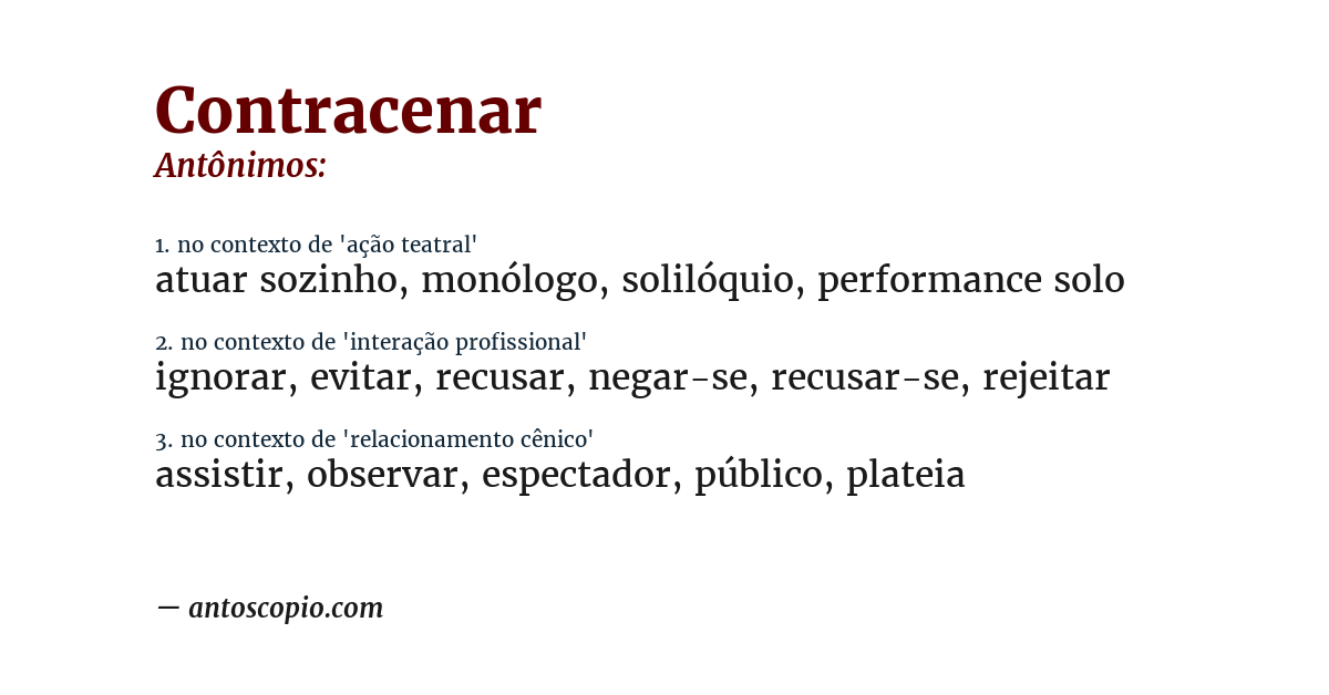 Antônimo de contracenar