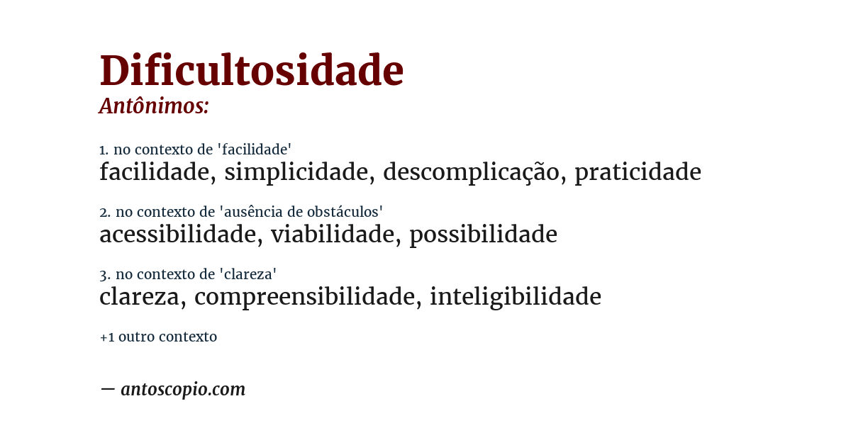 Antônimo de dificultosidade