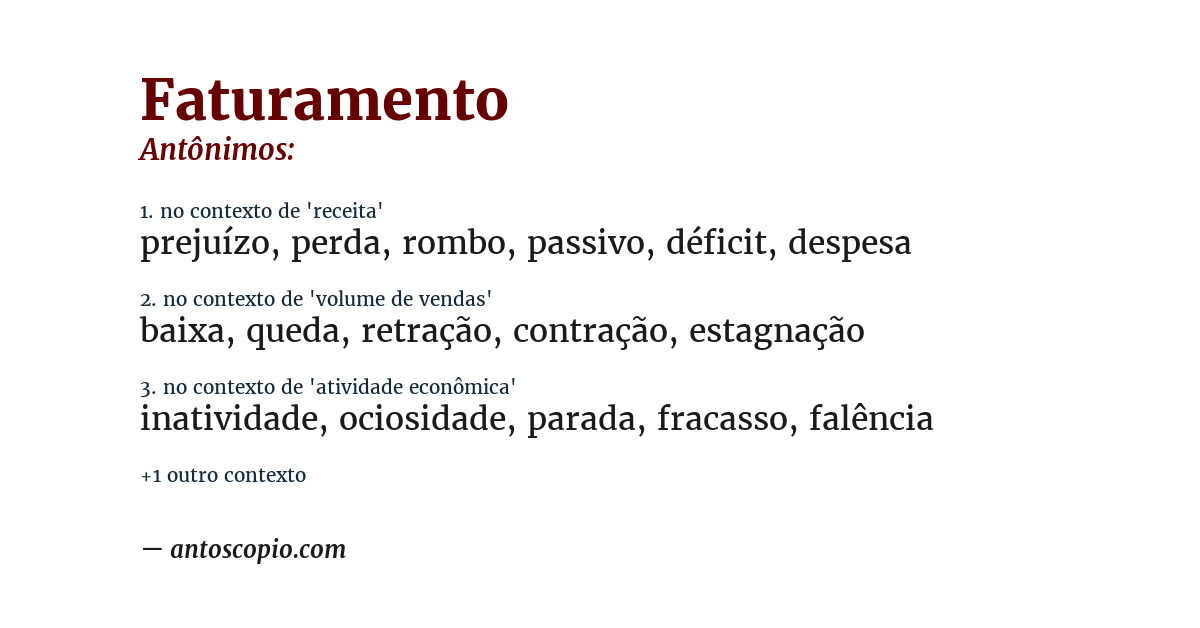 Antônimo de faturamento