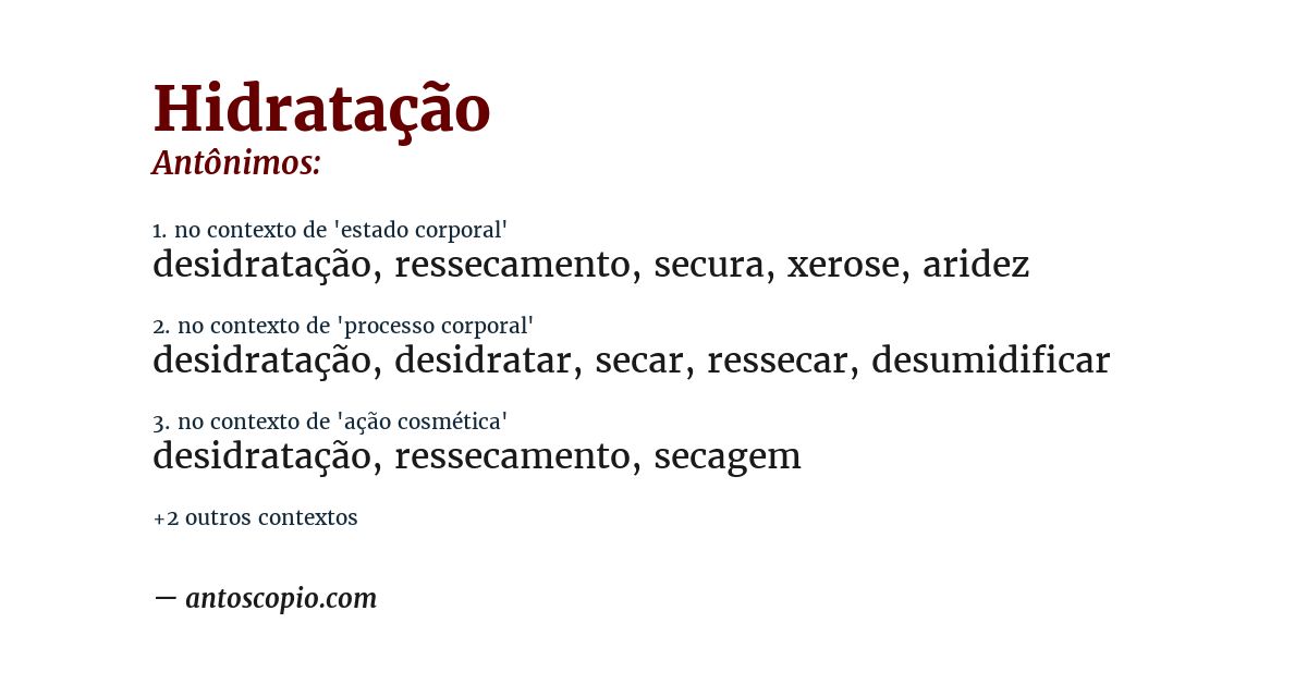 Antônimo de hidratação
