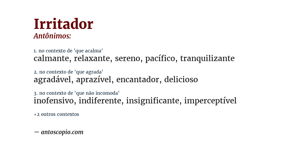 Antônimo de irritador